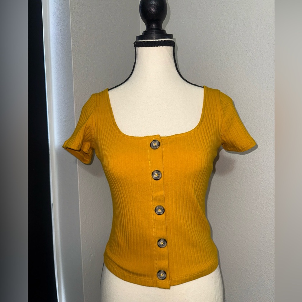 Heart Hips Yellow Button-Down Ribbed Top